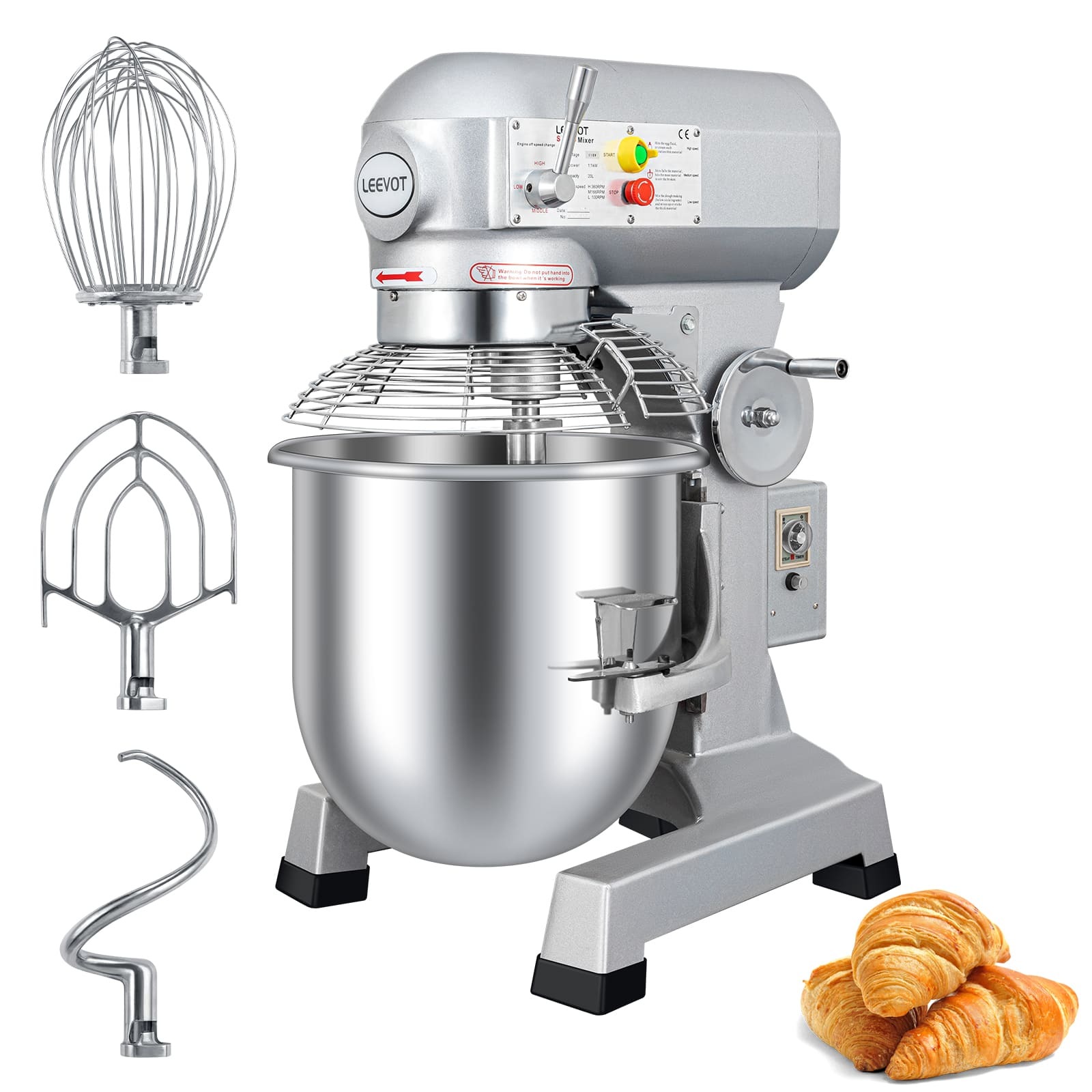 Leevot 20Qt. Commercial Stand Mixer - Precision Timing, 3-Speeds, Stainless Steel Bowl, Heavy Duty Electric Mixer for Bakery Pizzeria