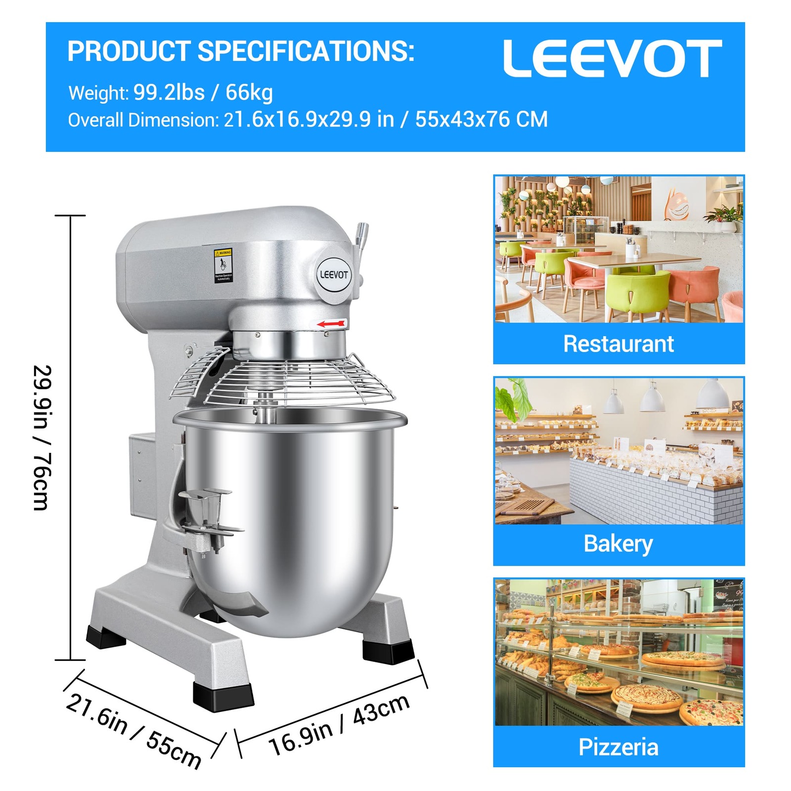 Leevot 20Qt. Commercial Stand Mixer - Precision Timing, 3-Speeds, Stainless Steel Bowl, Heavy Duty Electric Mixer for Bakery Pizzeria