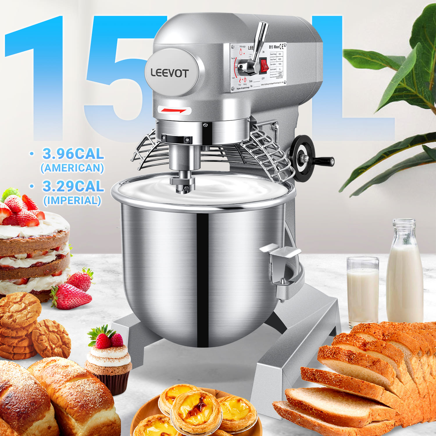 Leevot B15 durable 15Qt. Stand Mixer - Reliable Performance for Bakery and Pizzeria Needs