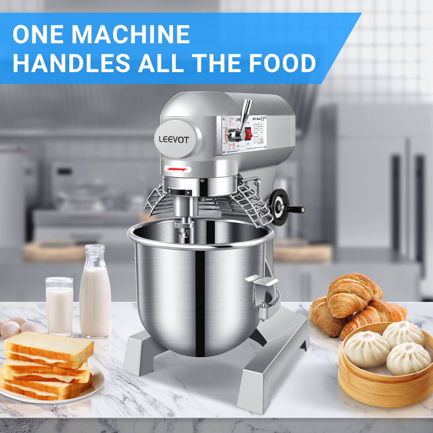 Leevot B15 durable 15Qt. Stand Mixer - Reliable Performance for Bakery and Pizzeria Needs