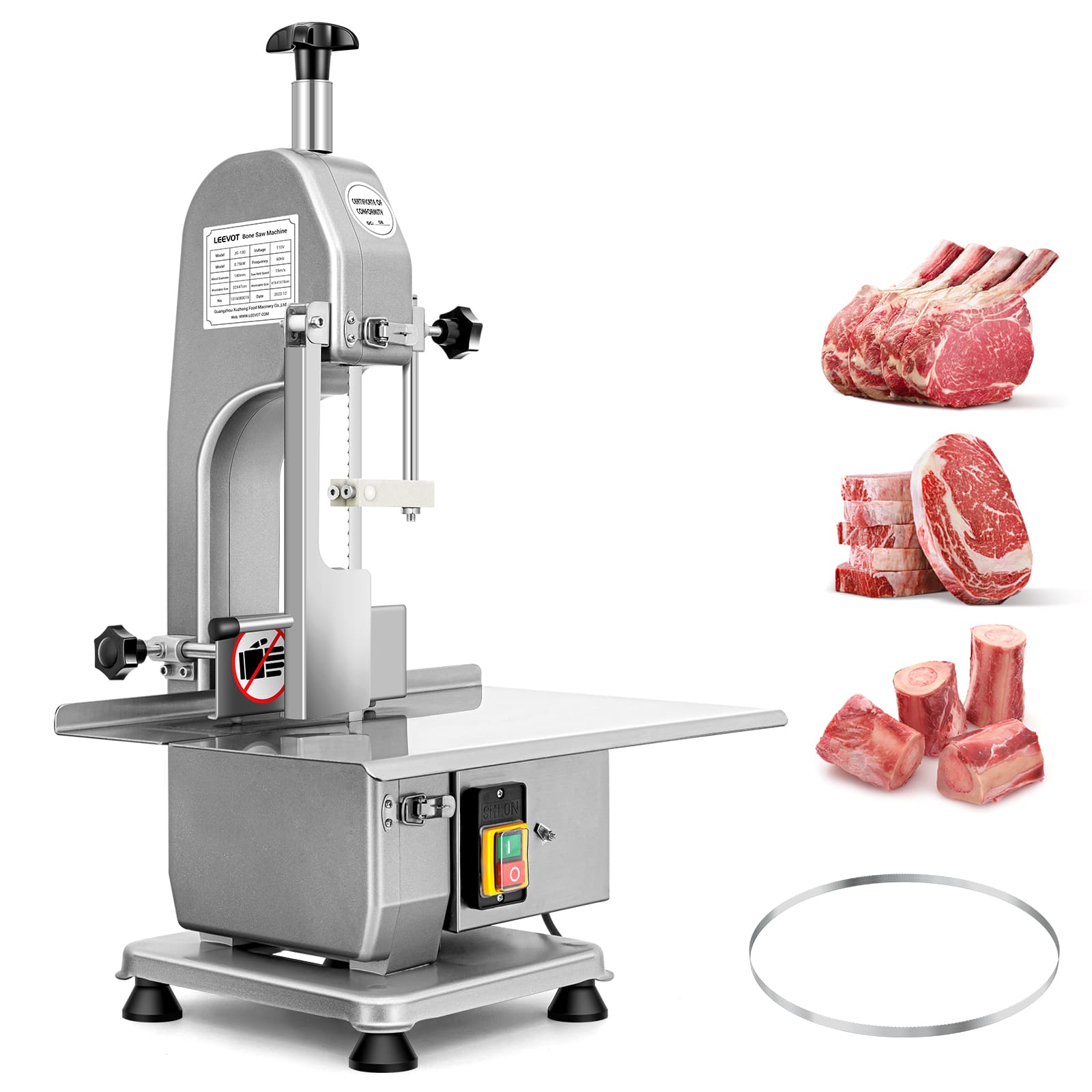 Leevot Electric Bone and Meat Saw Machine - 750W Commercial Bandsaw Cutter for Frozen Meat, Chicken, Fish, Beef, and More