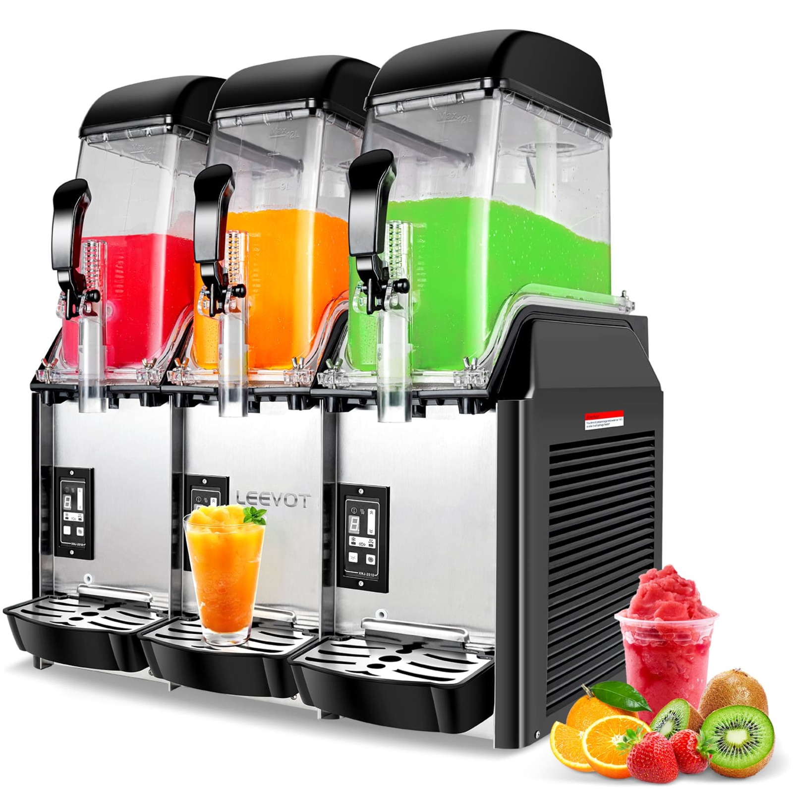 LEEVOT Triple Tank 3.2 Gallons Commercial Slushy Machine - Frozen Beverage Dispenser for Bars, Restaurants, and Parties