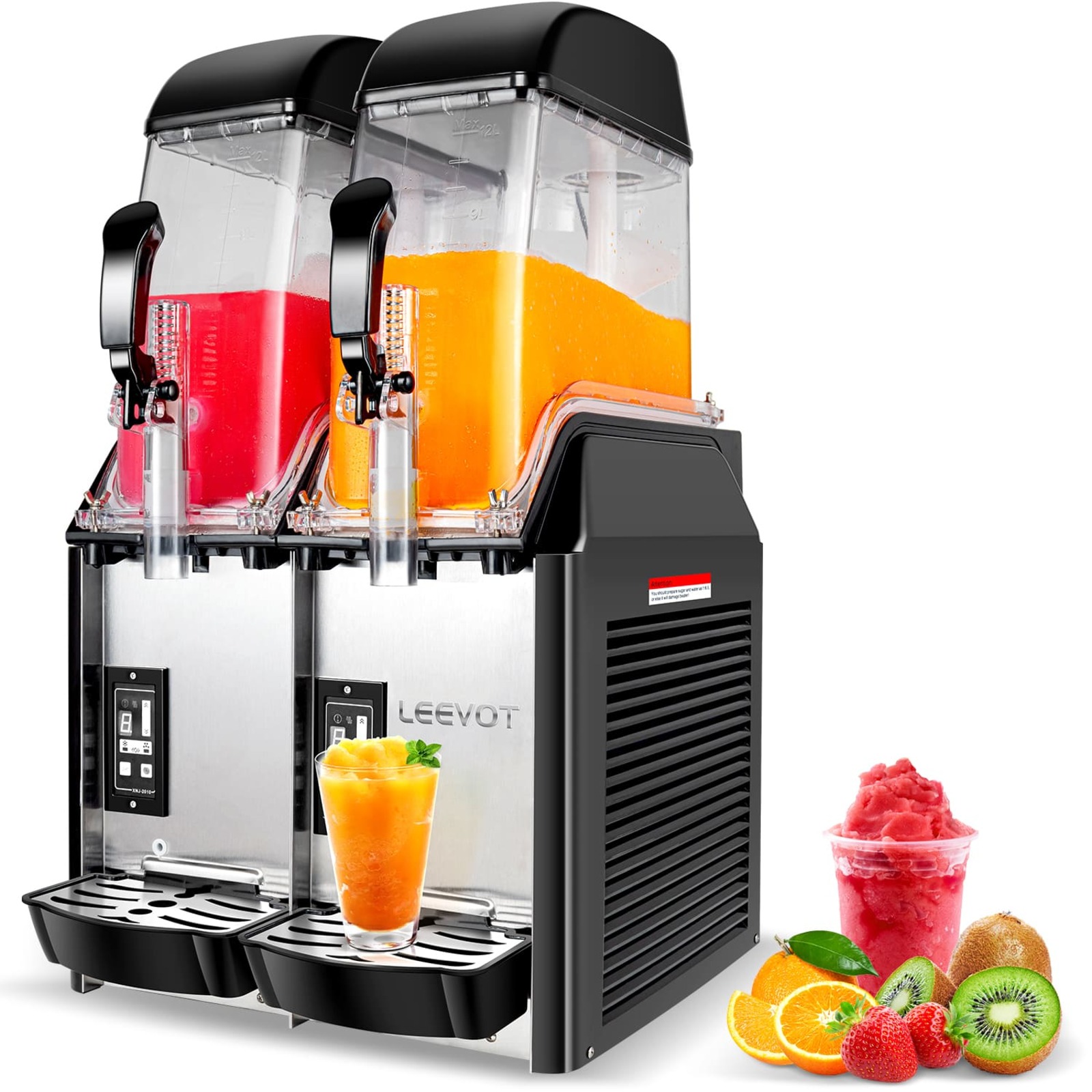 LEEVOT Double Tank 3.2 Gallons Commercial Slushy Machine - Frozen Beverage Dispenser for Bars, Restaurants, and Parties