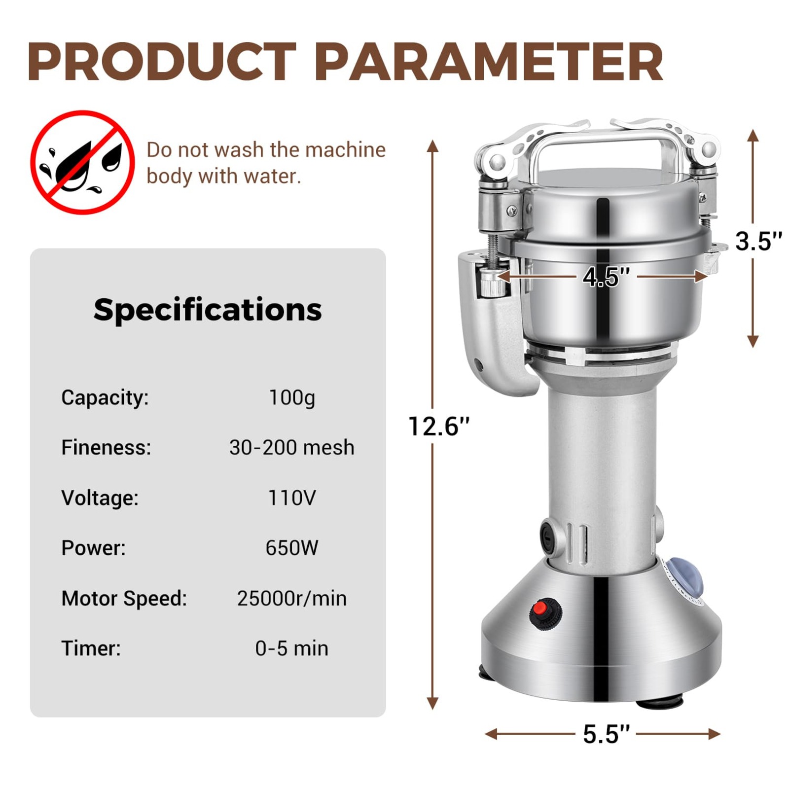 Leevot Electric Grain Mill Grinder - 100g Capacity, Stainless Steel, for Herbs, Grains, Spices, Coffee, Corn, Pepper