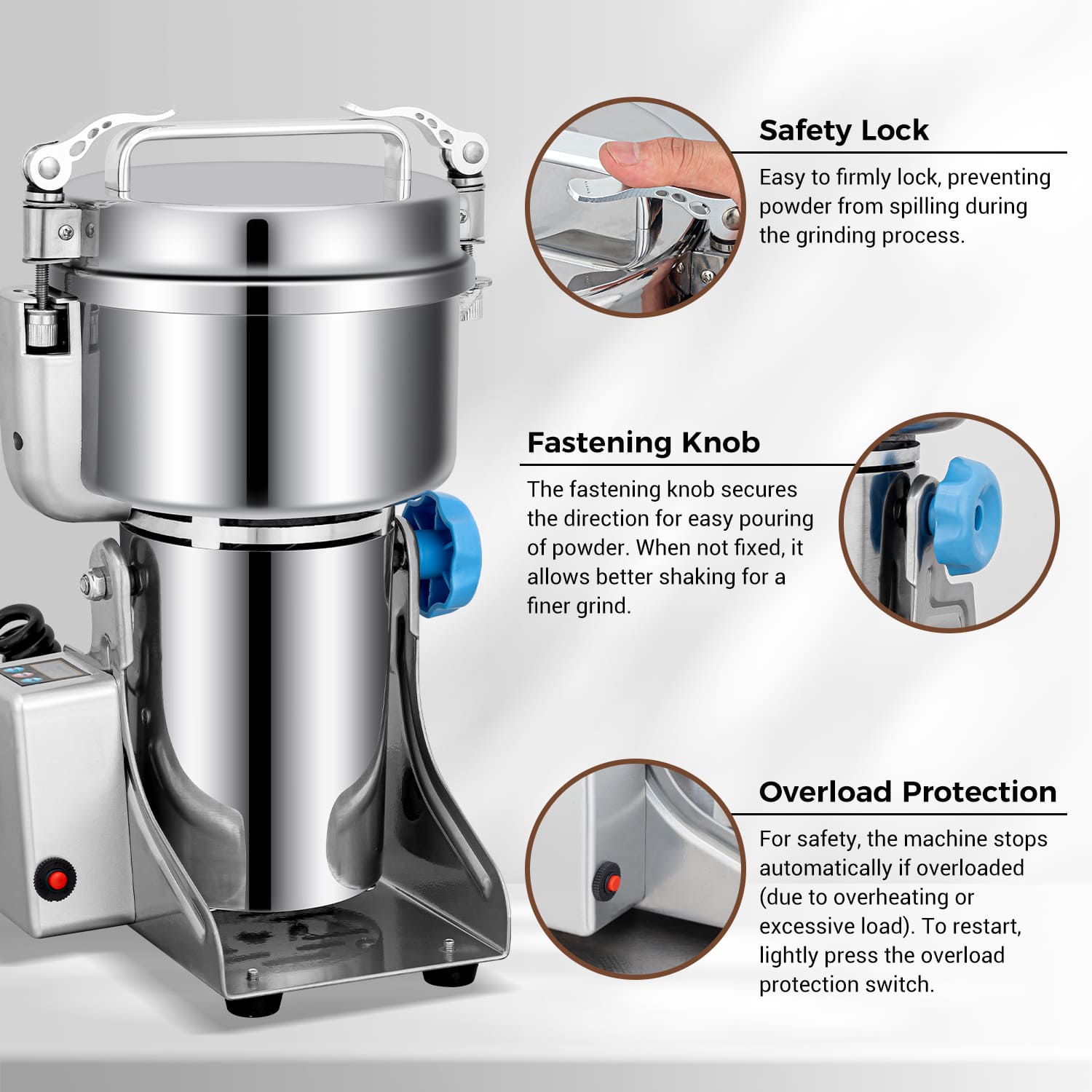 Leevot Electric Grain Mill Grinder - 500g Capacity, Stainless Steel, for Herbs, Grains, Spices, Coffee, Corn, Pepper