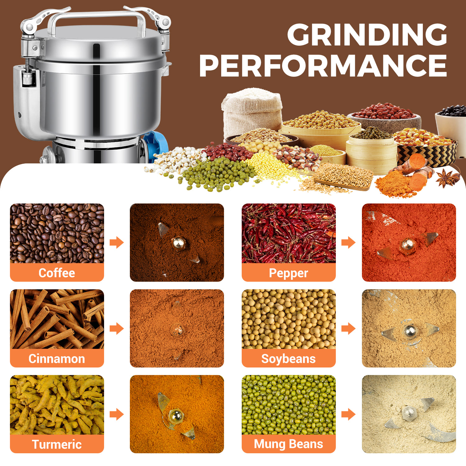 Leevot Electric Grain Mill Grinder - 500g Capacity, Stainless Steel, for Herbs, Grains, Spices, Coffee, Corn, Pepper