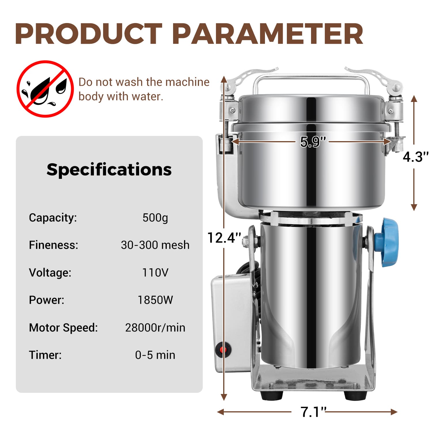 Leevot Electric Grain Mill Grinder - 500g Capacity, Stainless Steel, for Herbs, Grains, Spices, Coffee, Corn, Pepper