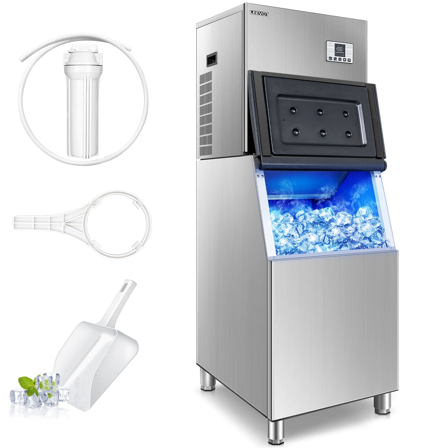 Leevot CIM-2100F Modular Ice Maker Machine - Commercial Grade, Air Cooled, Ideal for Bars, Offices, and Coffee Shops